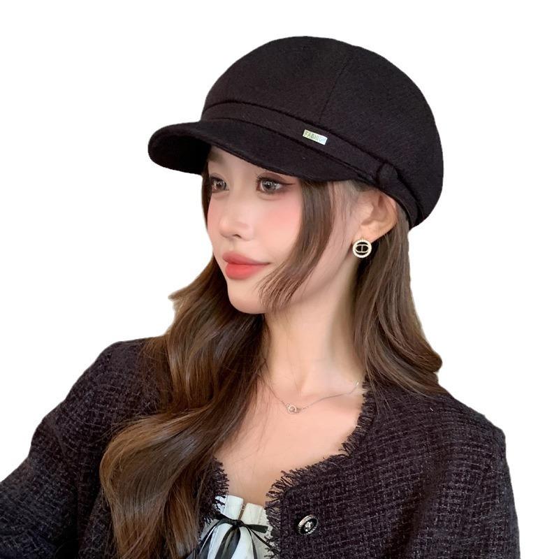 Lue Dame metalletikett Ensfarget Allsidig åttekantet lue Vinter Varm Newsboy Hat Tynn