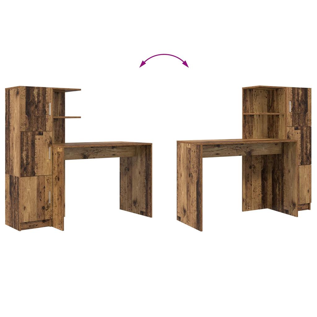 Wooden Desk Set (2 pcs) Reclaimed Wood Look