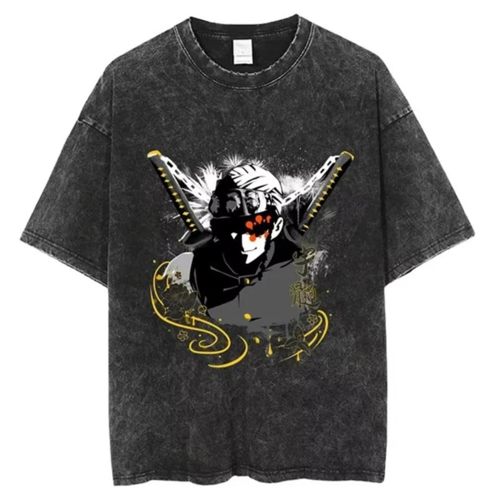Anime Demon Slayer  Printed T Shirt Women Manga Vintage Washed Harajuku Cotton Tops