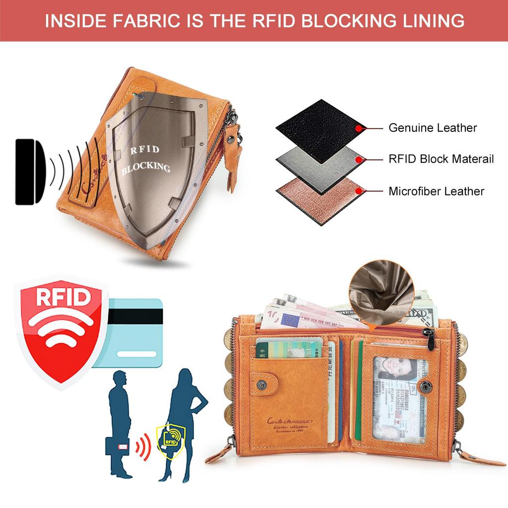 CONTACT'S Echtes Leder Vintage Geldbörse Herren Kurzes Münzfach RFID Kartenhalter Unisex Kleine Geldbörsen Hohe Qualität Designer Geschenk für Freund oder Familie