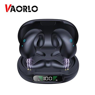 VAORLO Drahtlose Kopfhörer mit geringer Latenz, Ohrclip, schmerzfreies Tragen von Stereomusik mit Mikrofon-Digitalanzeige für alle Smartphones
