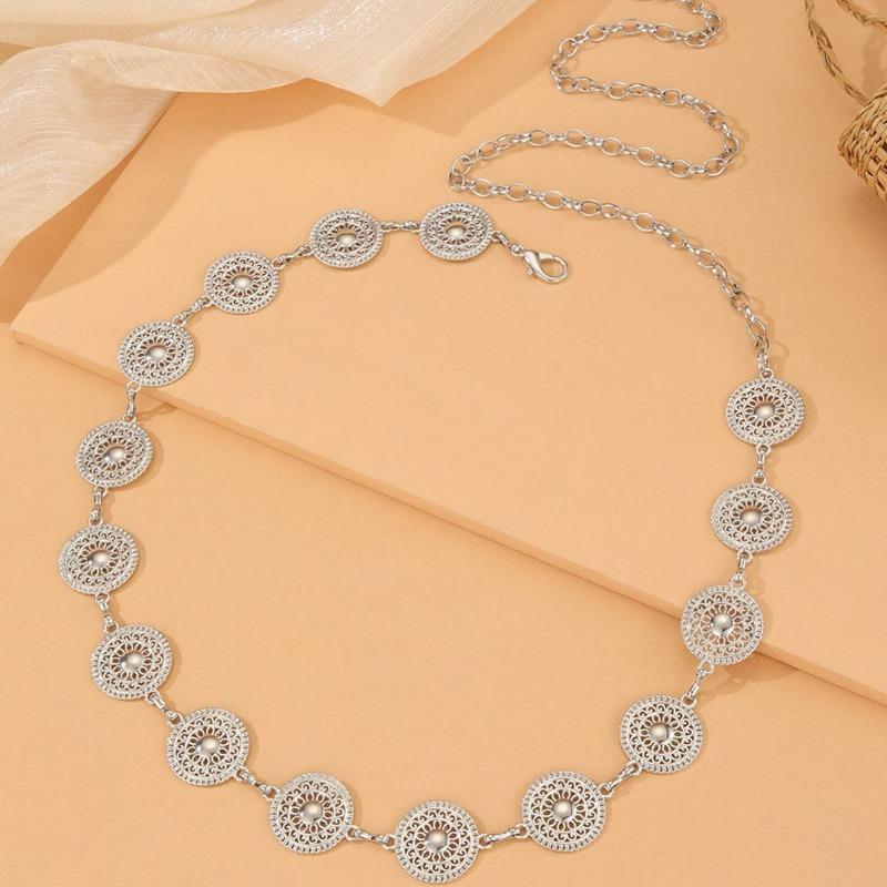 Europäische und amerikanische runde hohle Metallplatte Damen Taillenkette Modische einfache Kleideraccessoires Taillenaccessoires Damen
