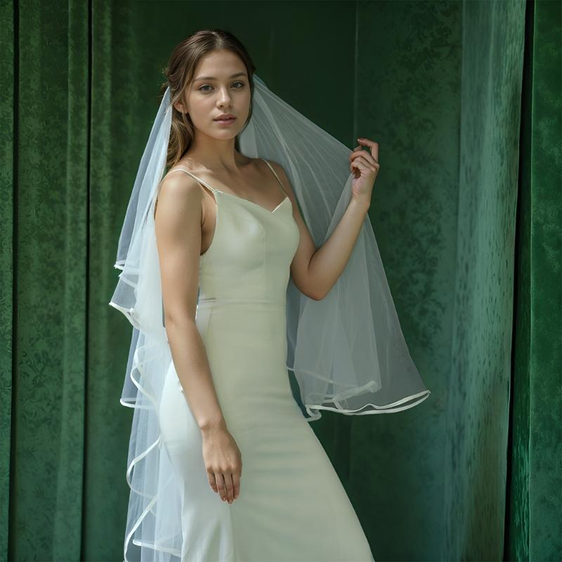 Tiered Wedding Veils Shoulder Back Coverage Breathable Tulle Bridal Veils Headpiece WithInvisible Hair Pin for Wedding
