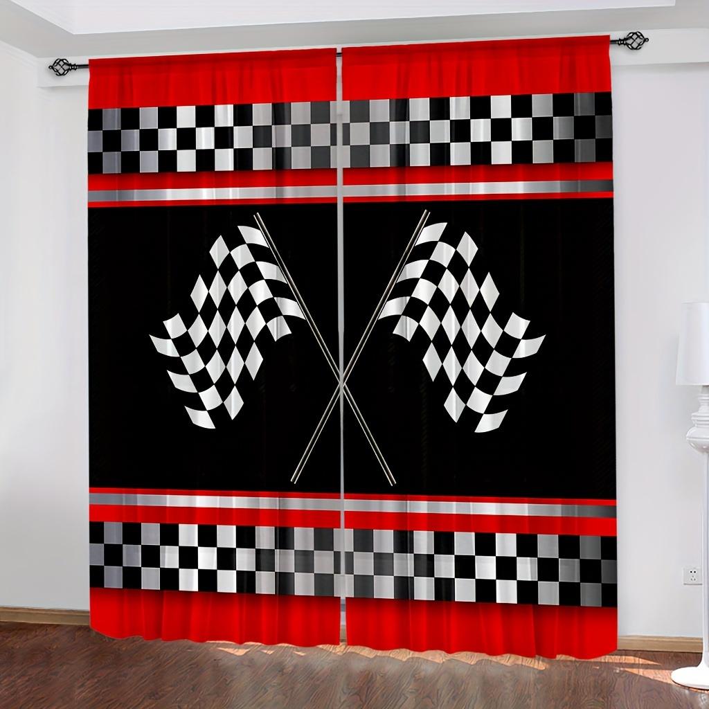 2 ks Závodní vlajkové závěsy Černobílé kostkované Zkřížené Závodní kostkovaná vlajka Kapsa na tyč Okenní dekorace pro výzdobu pokoje.