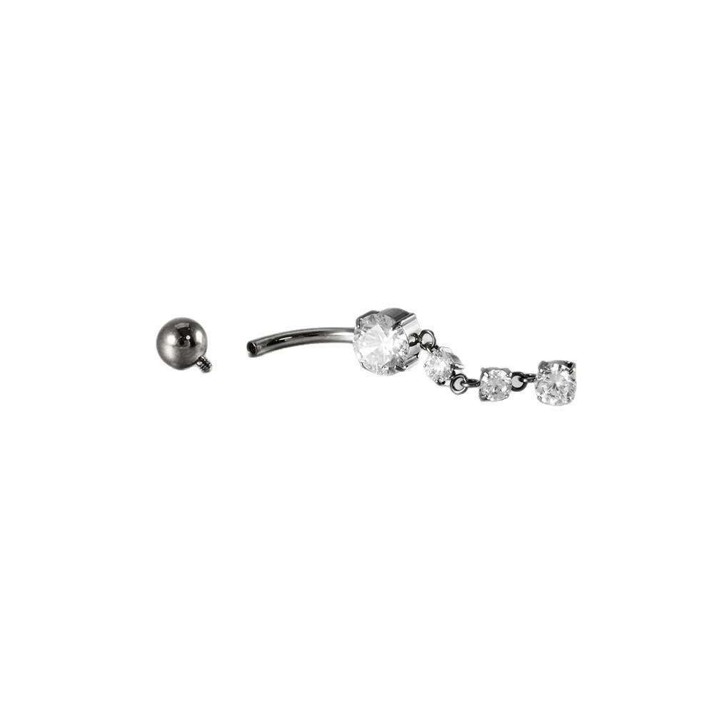 New G23 Titanium Chain-style Umbilical Ring Internal Threading Electroplated Marquise-cut Zircon Piercing Body