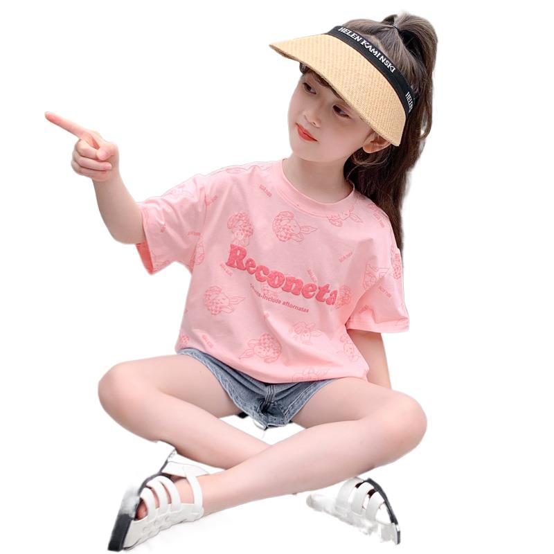 Girls Summer Loose Fit Cartoon Rabbit Print T Shirt for Big Kids