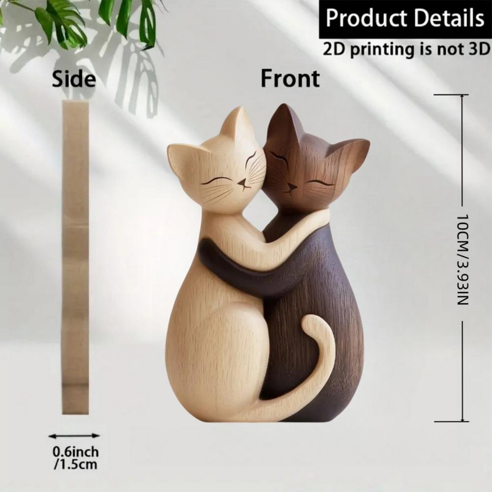

Cat Statue Cute 2d Flat Wooden Animal Shaped Cat Couple Sculpture for Wedding Birthday Celebrations Romantic Bedroom