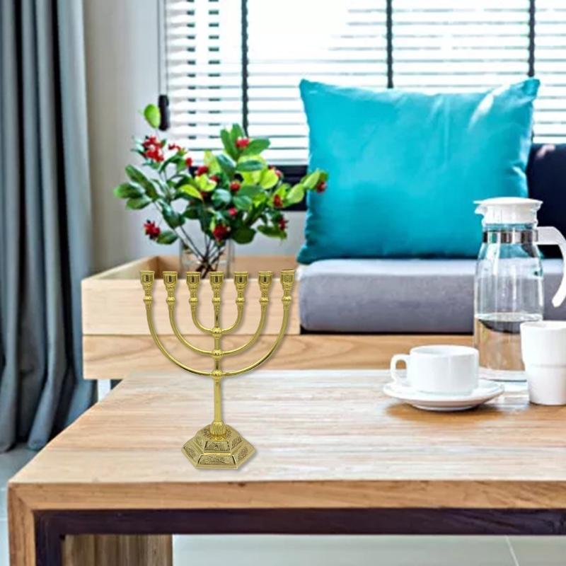 Hanukkah Candle Stand Jewish Menorah Festive Candle Holder 7 Branch Candle Stand Home Table Centerpiece Decor