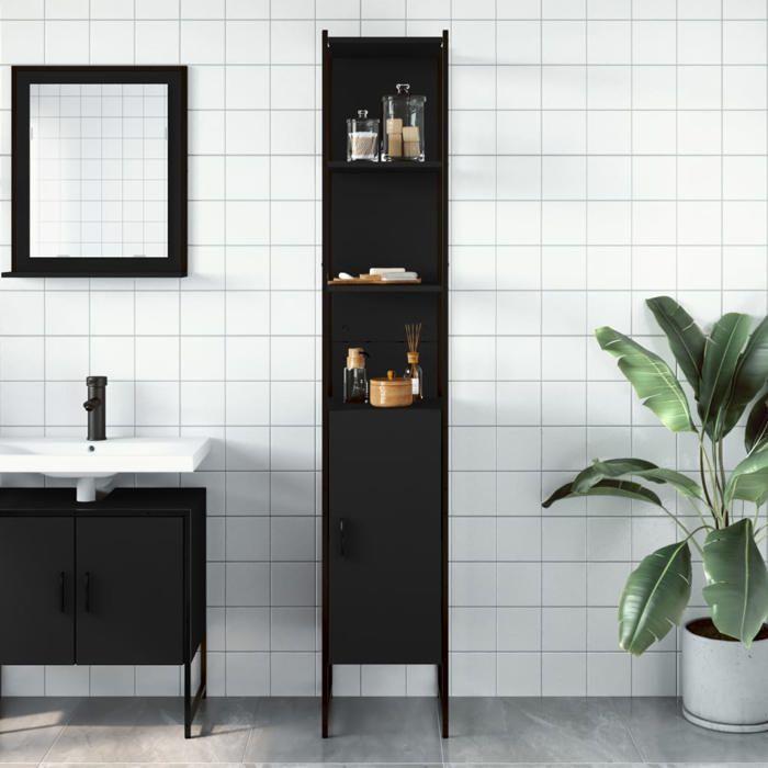 VidaXL Armoire de Salle de Bain, Colonne de Toilette, Placard de Rangement, Meuble de Bain Maison Intérieur, Moderne, Noir 842471