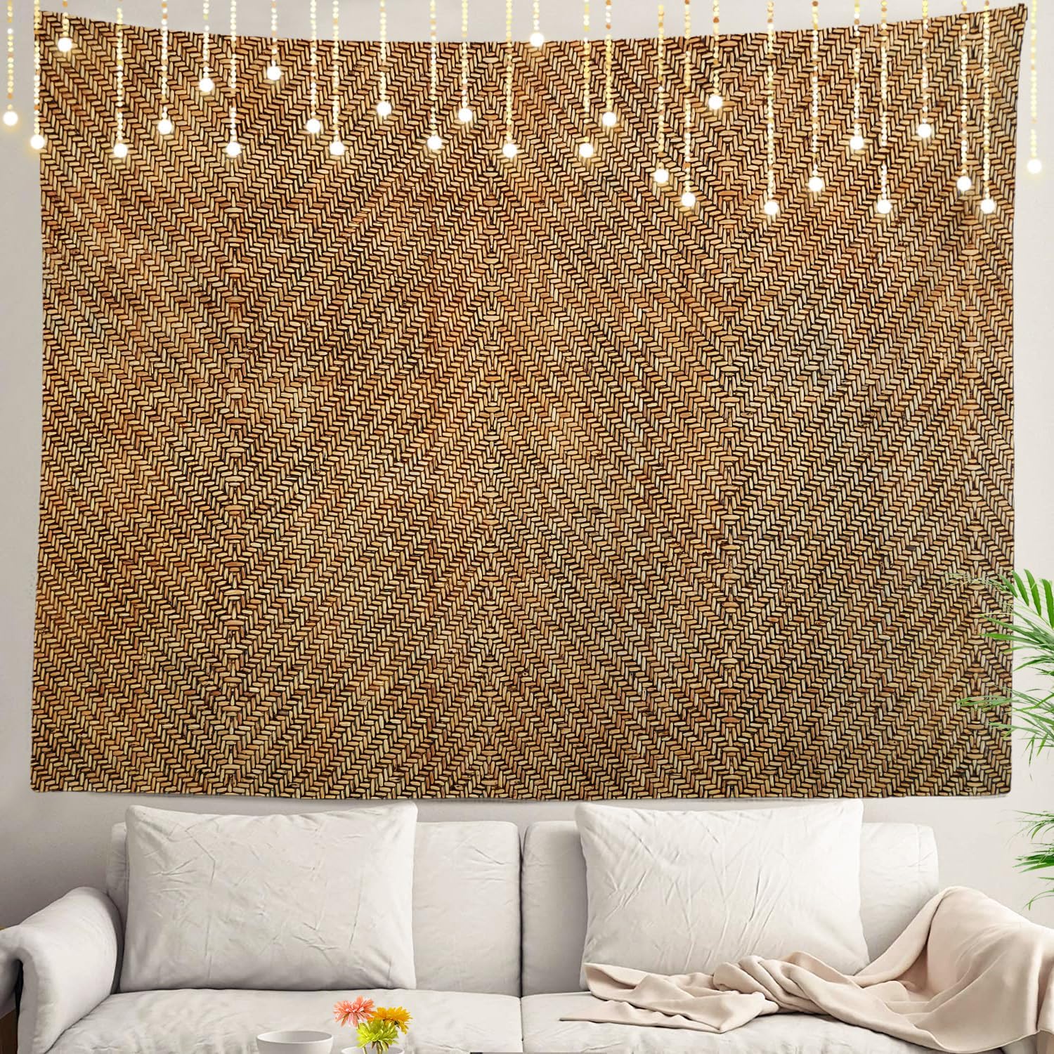 Tapestry Shrahala wood bamboo rustic wall hanging 75x100