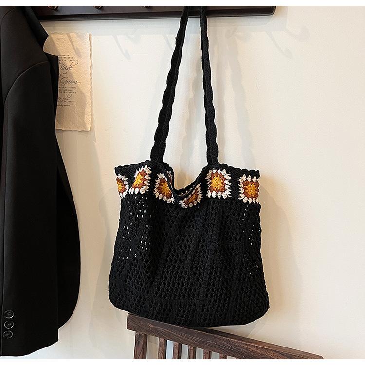 Плетеная сумка в этническом стиле женская новая европейская и американская вязаная полая сумка-тоут универсальная сумка через плечо большой вместимости 37cm4cm32cm чёрный 2466₽
