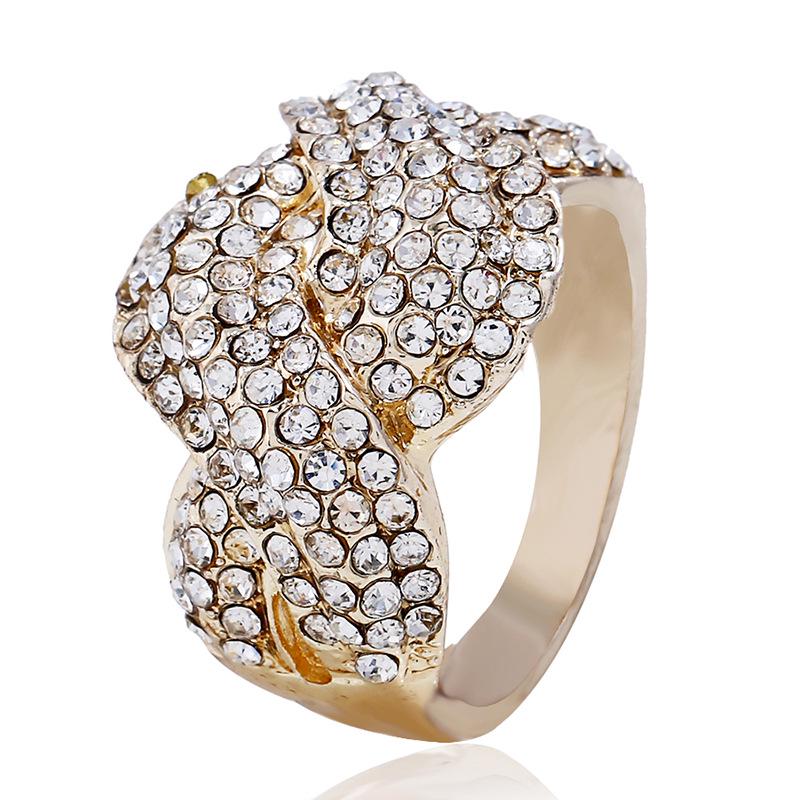 Creative International Fashion Adjustable Open Finger Ring with Woven Diamond Inlay. One Size