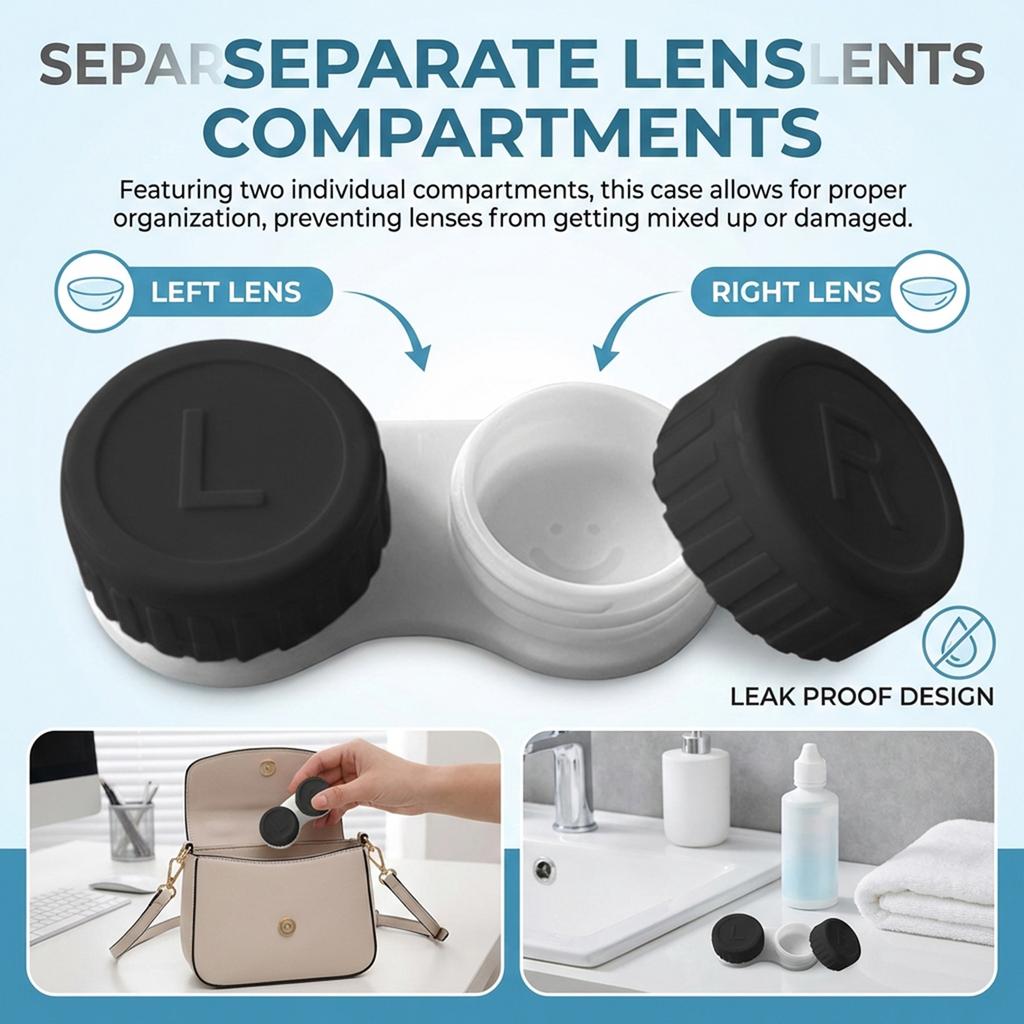 Contact Lens Double Storage Case with Leak Proof Design Separate Storage for Daily Use