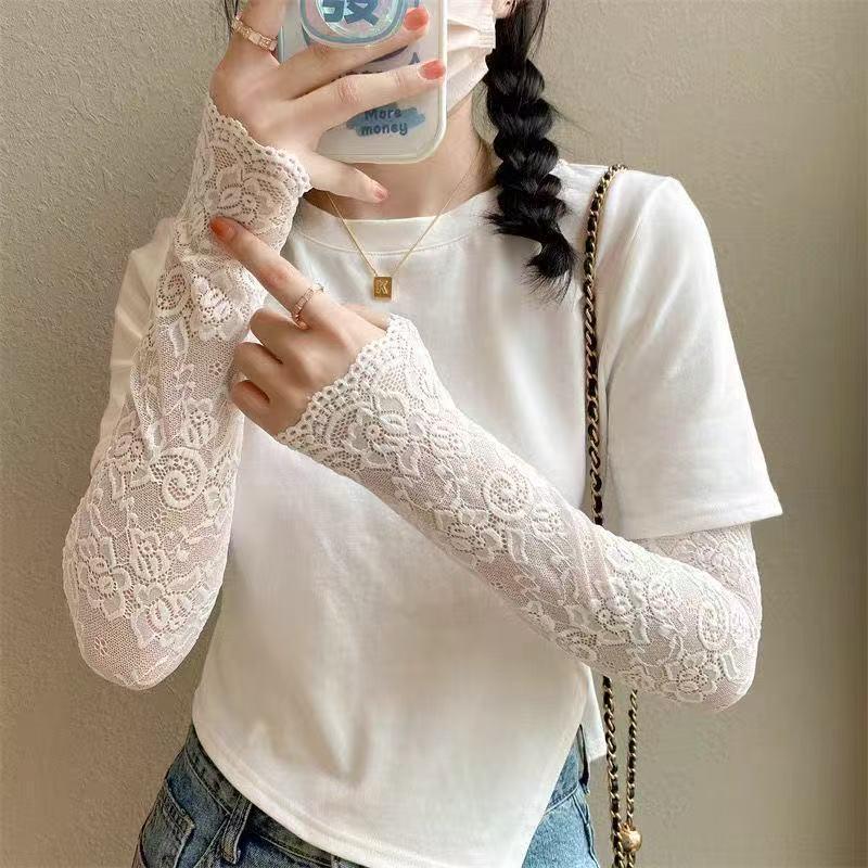 

Women s Lace Sun Protection Sleeves - Summer Ice Silk, Thin, Breathable, Elegant for Driving and Cycling Length 45cm, Cuff 9cm
