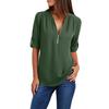 Plus Size Women Solid Color Loose Zipper V Neck Long Sleeve Chiffon Blouse Shirt