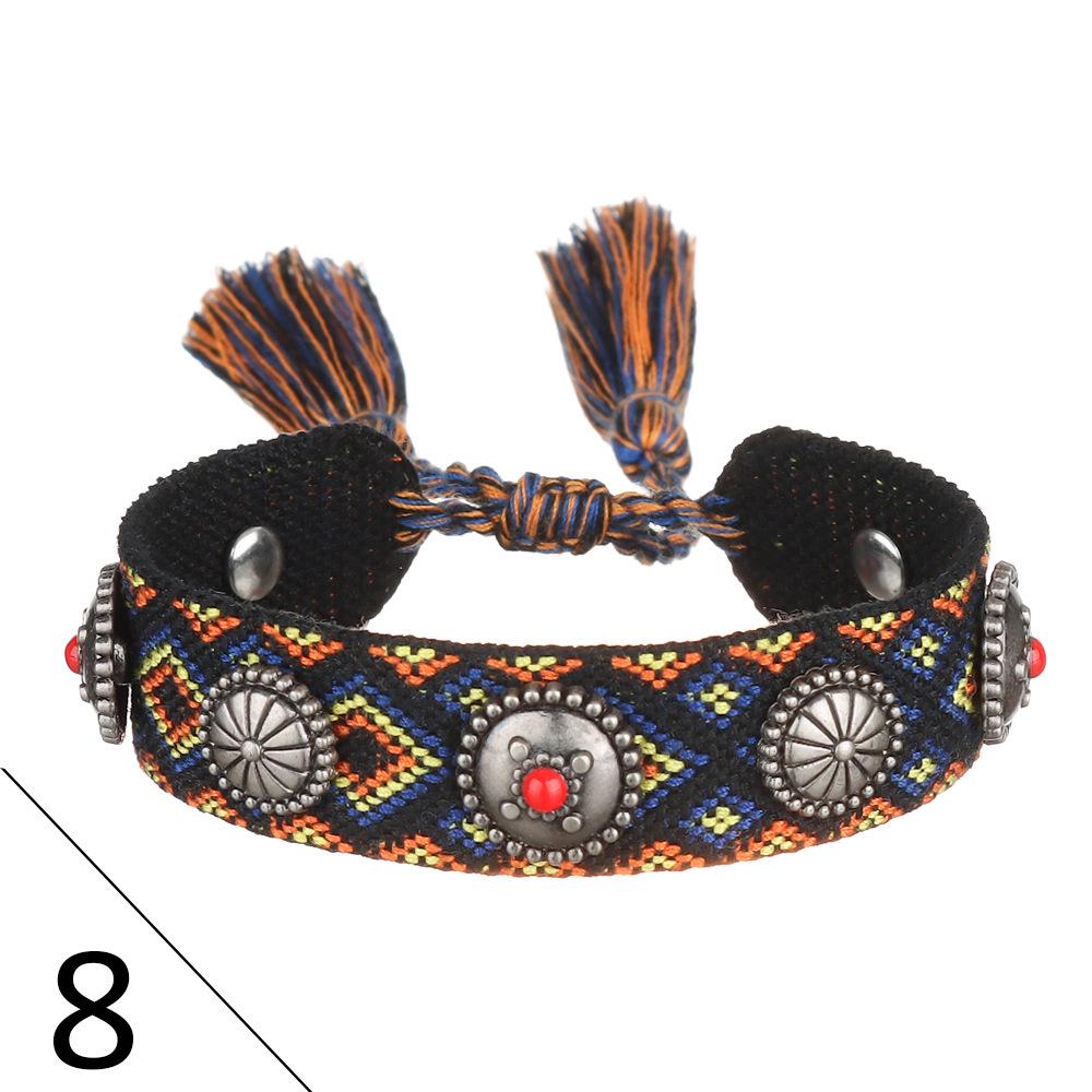 European Woven Bracelet with Metal Nail Buckle and Tassel for Women