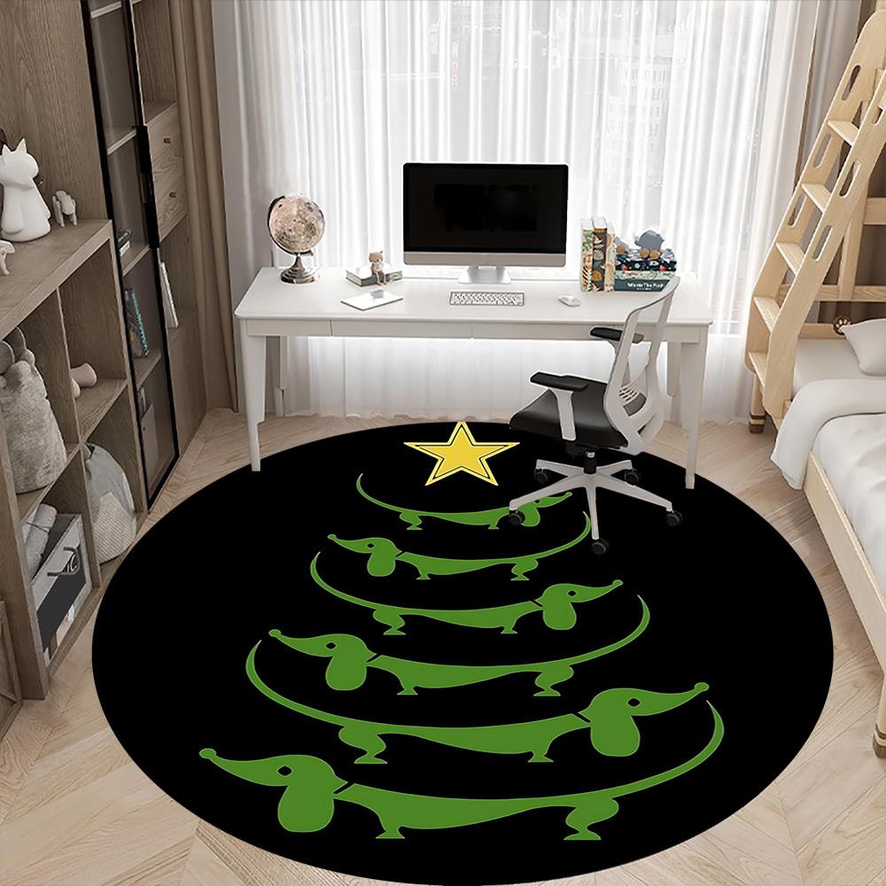 1 Stück Dackel Weihnachtsbüro Runder Teppich, Matte Geeignet Für Büro, Unter Bürostühlen Schlafzimmer Wohnzimmer Heimdekoration, Zimmerdeko