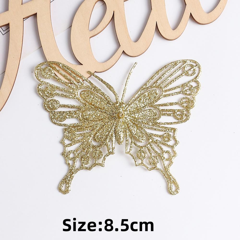 5/10PCS Christmas Butterflies Xmas Tree Ornaments Single Layer Gold Powder Glitter Artificial Flower DIY Crafts Christmas Decor