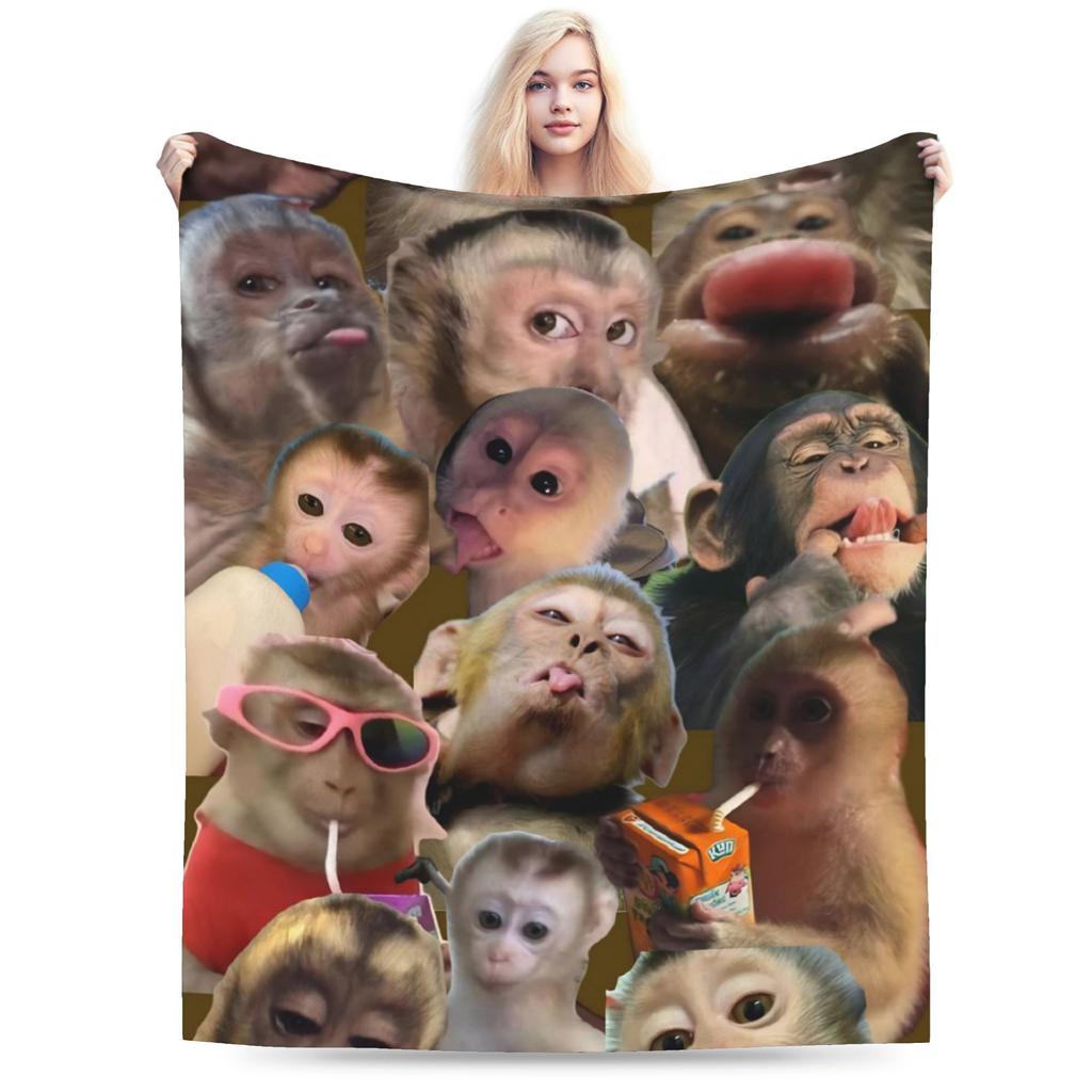 Funny Monkey Cartoon Gift Blanket For Men Women Super Soft Warm  Throw Blankets for Sofa 50x60 Inches Multi-size