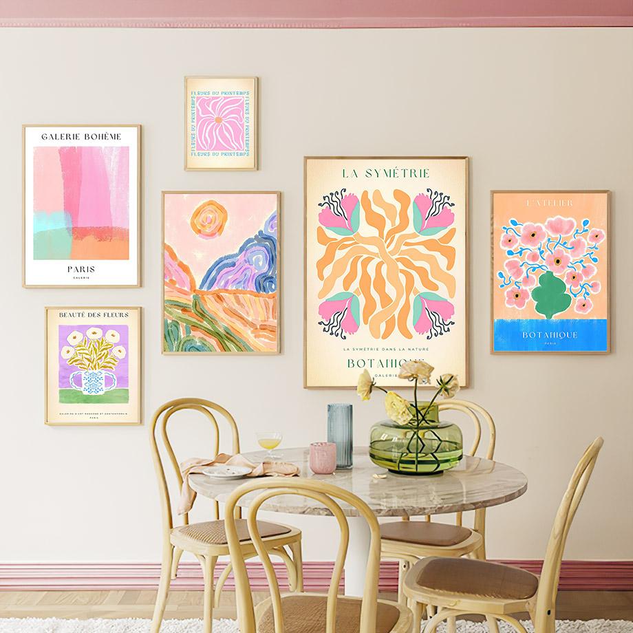 Watercolor Mountain Flower Leaves Geometry Wall Art Posters Prints Nordic Abstract Pictures Bedroom Decor Indoor Canvas Painting