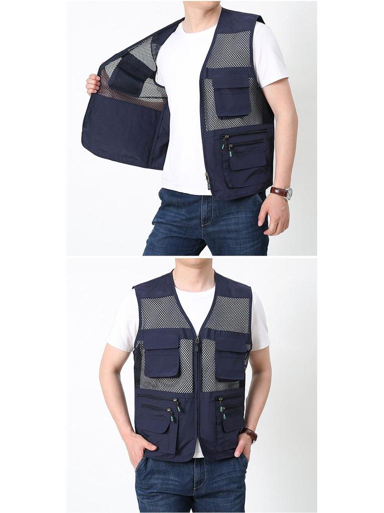 Men's Breathable Summer Mesh Vest with Multiple Pockets for Photography and Fishing