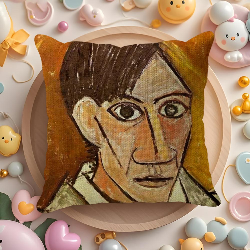 P-Picasso Oil Cushion Cover Linen Organic Fabric Double-Sided Printing Breathable Pillow Case Sofa Home Decor Gift