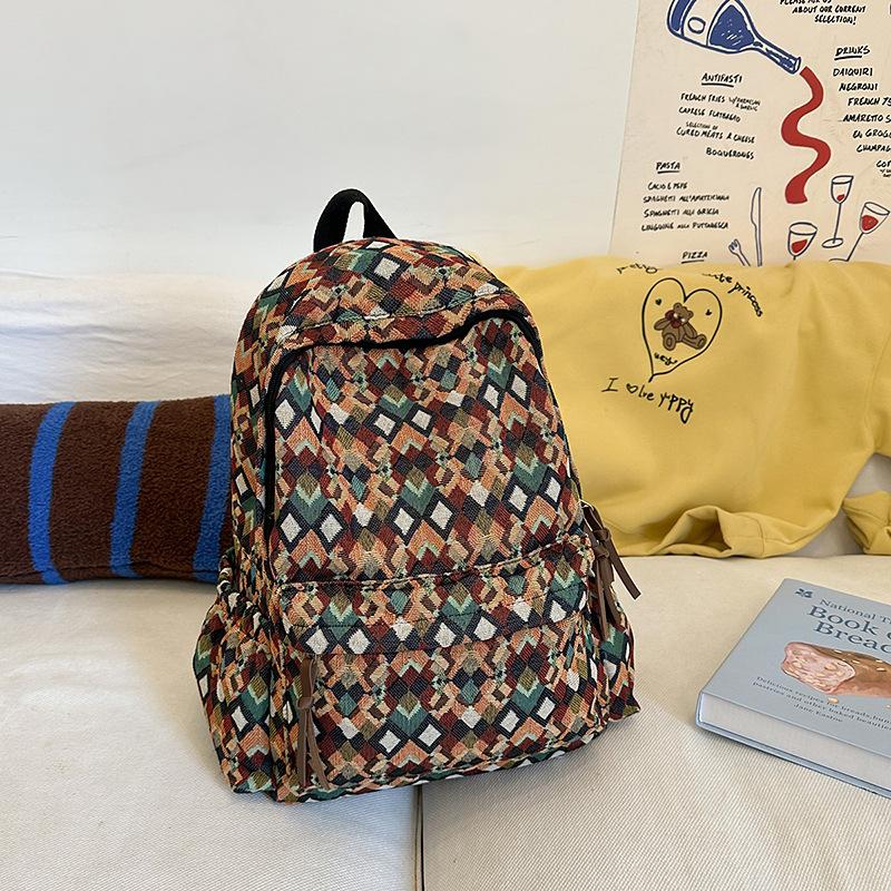 Ethnic style schoolbag female college student fashion cross-border large-capacity computer backpack lightweight retro high school backpack