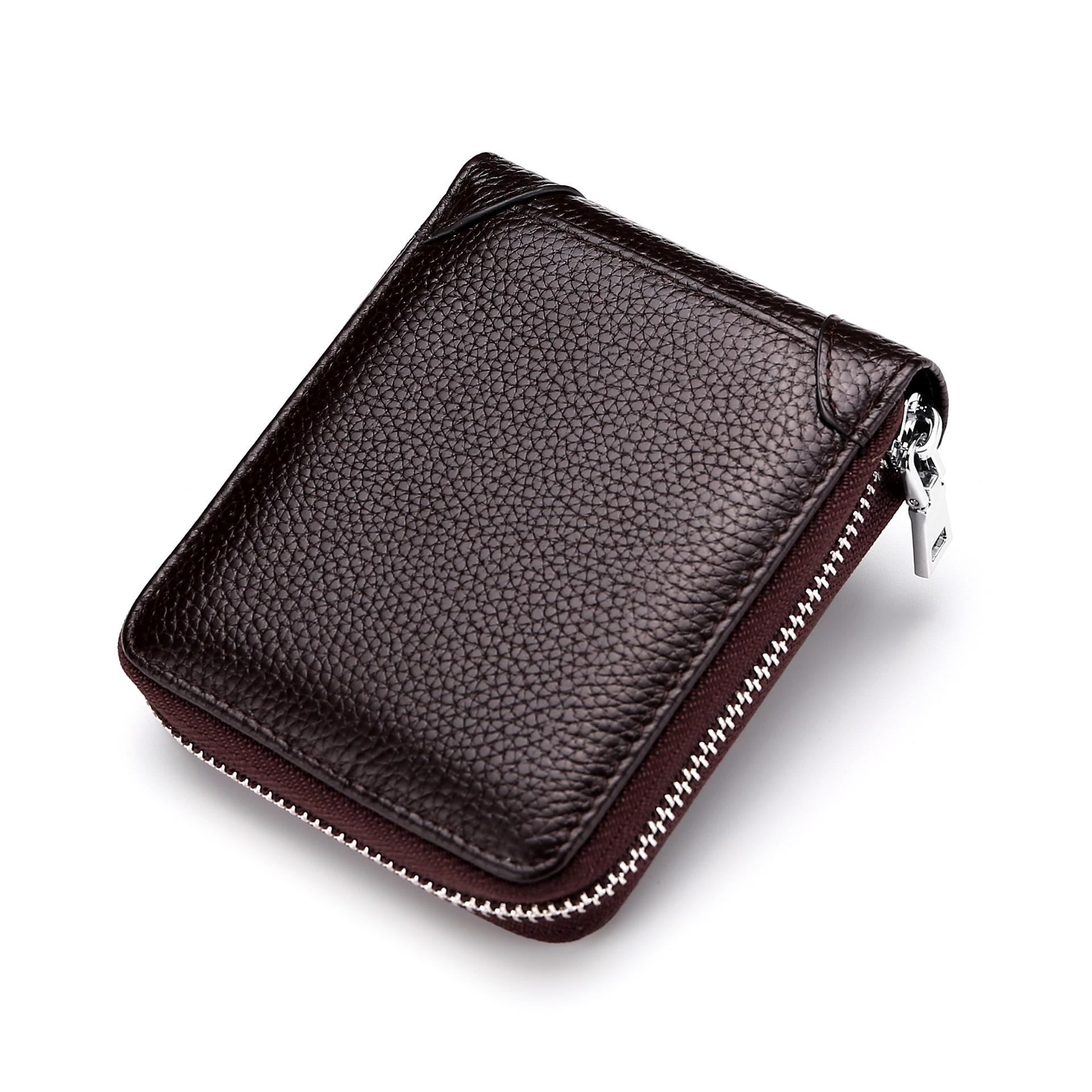 

Men s Short Genuine Leather Zipper Wallet Multi Functional Driving License Card Holder with RFID Blocking New Design коричневый