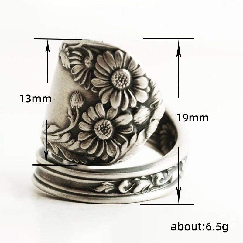 Dark Retro Daisy Ring, Personalized Versatile Open Ring, Women'S Exaggerated Style Ring