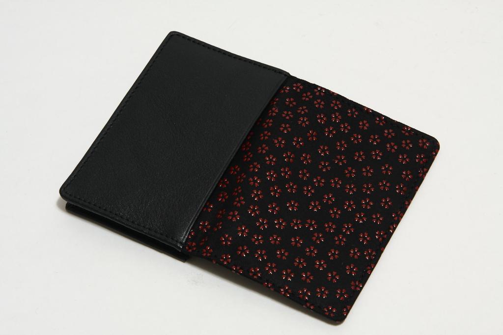 Hasegawa Deerskin Inden Business Card Holder, Unisex, Cherry Blossom Pattern, Red
