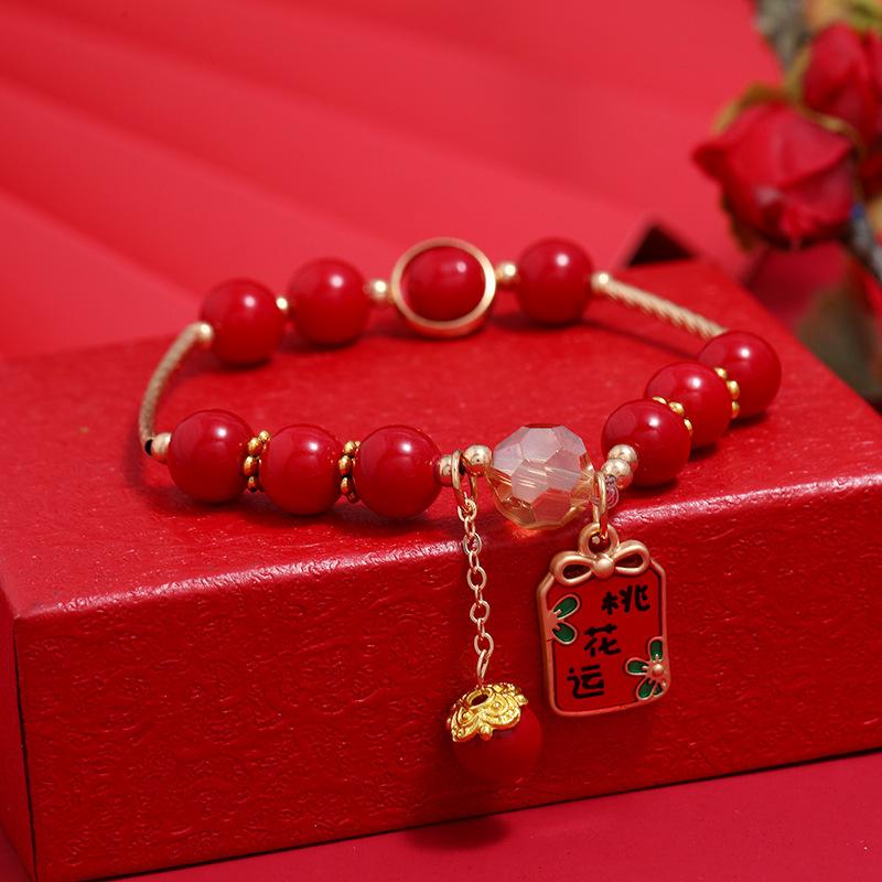 Niche design new exquisite bracelet retro red crystal simple and versatile student creative round bracelet female