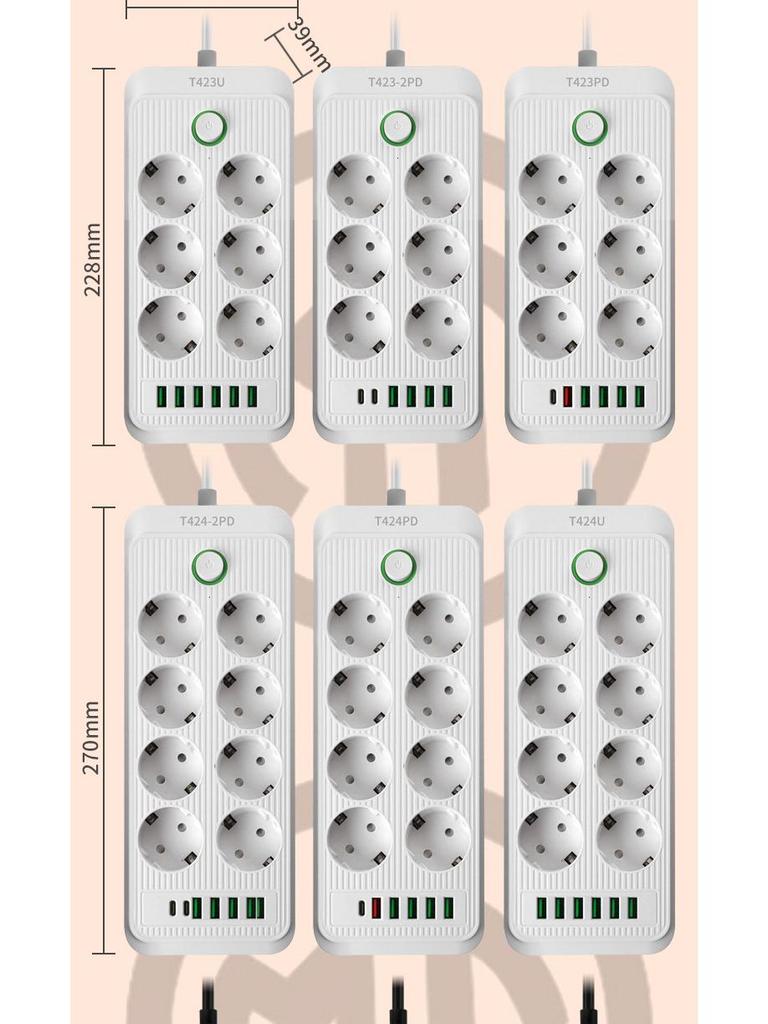 European Standard 16A Power Strip with Two-Pin Socket for Russian, German, Korean, and Austrian Use