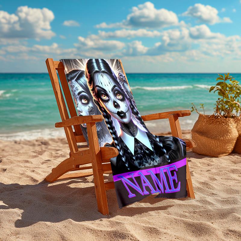 Personalized Customized Proof Beach Towel with Wednesday Addams Pattern - Soft, Absorbent,quick-drying,perfect Swimming,camping&bathing