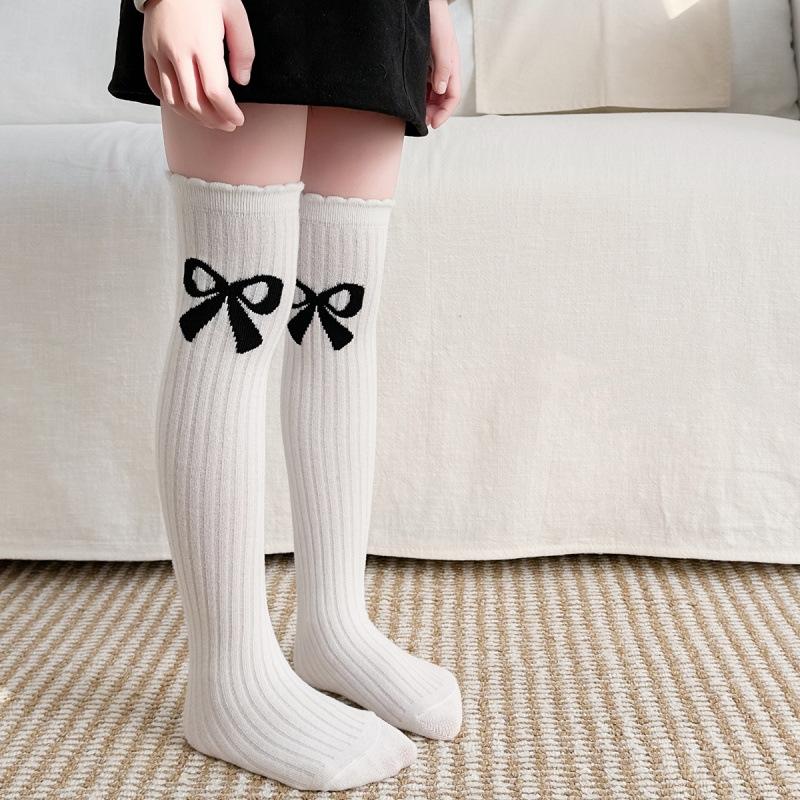 

Sweet Bow Children s Long Socks Spring Summer Preppy Baby Girls Knee High Princess Socks Kids Cotton Student Stockings 3-8Y M білий