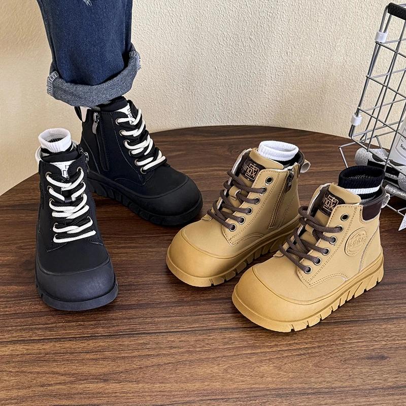 2024 Children Fashion Short Boots for Girls Boys Autumn New Korean Style Soft Thick Bottom Anti-slippery Versatile Leather Shoes