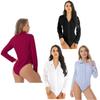 Damen Freizeithemd, einfarbig, Button-Down-Shirt, pflegeleicht, Arbeits-Bodysuit