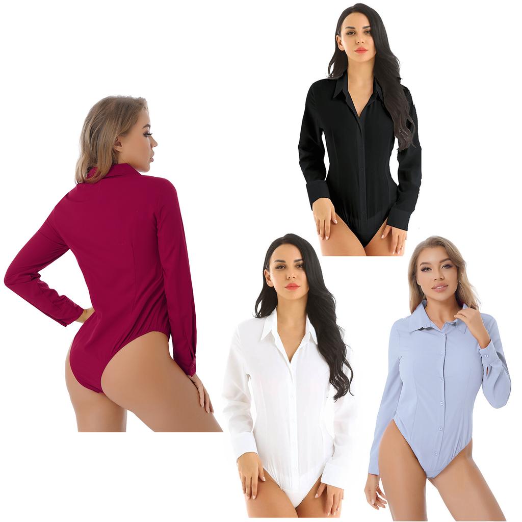 Women Bodysuit Shirt Bottoming Shirt Office Wear One-Piece Bodysuit Easy Care Work Bodysuit Shirt