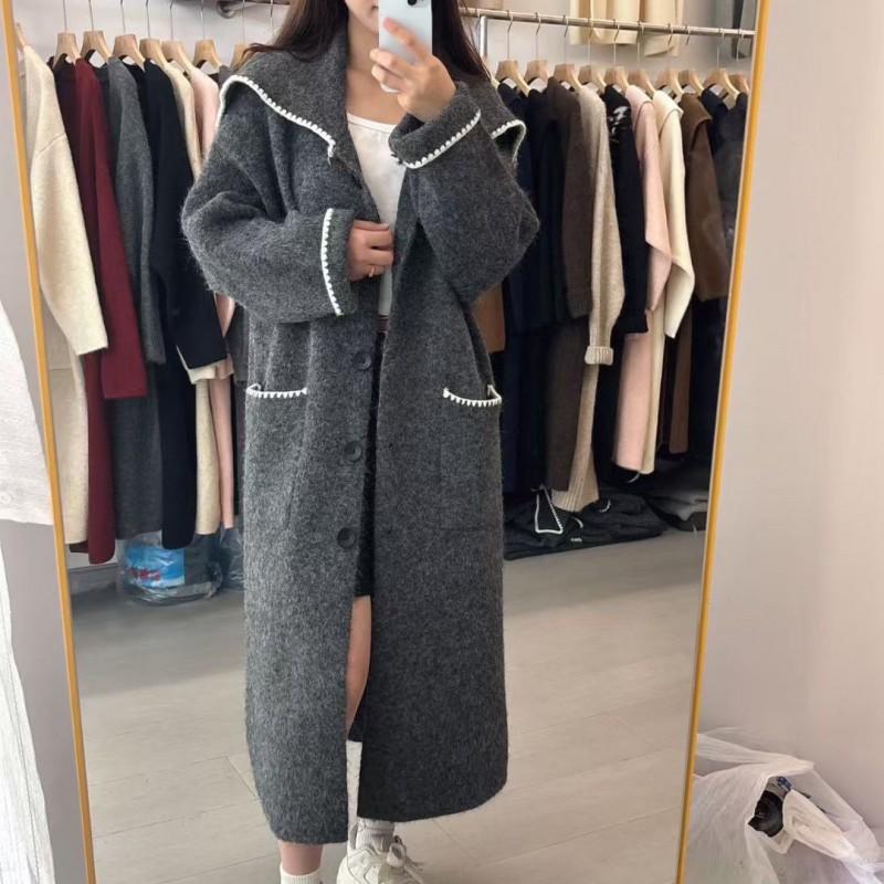 Casaco Cardigan de Malha com Capuz Oversized Feminino Longo Aconchegante Estilo College Jaqueta Suéter Inverno