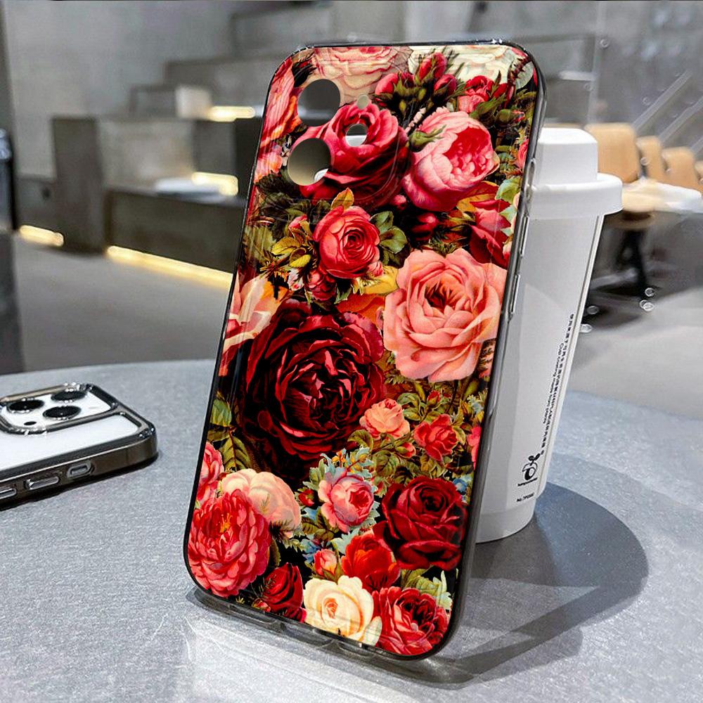 Rose Flower Phone Case For iPhone 14 Pro Case for iPhone 11 16 Pro 13 12 15 Pro Max XR XS X 7 8 SE Soft Shockproof Clear Cover