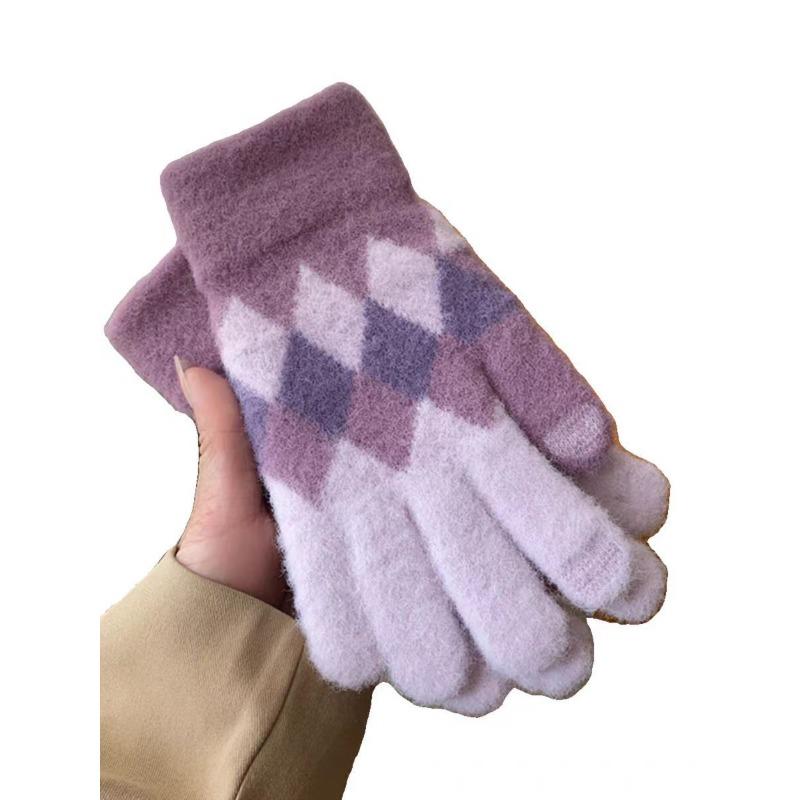 

Осень и зима теплые вязаные перчатки женские велоперчатки холодные перчатки взрослые модные ромбовидные полные перчатки