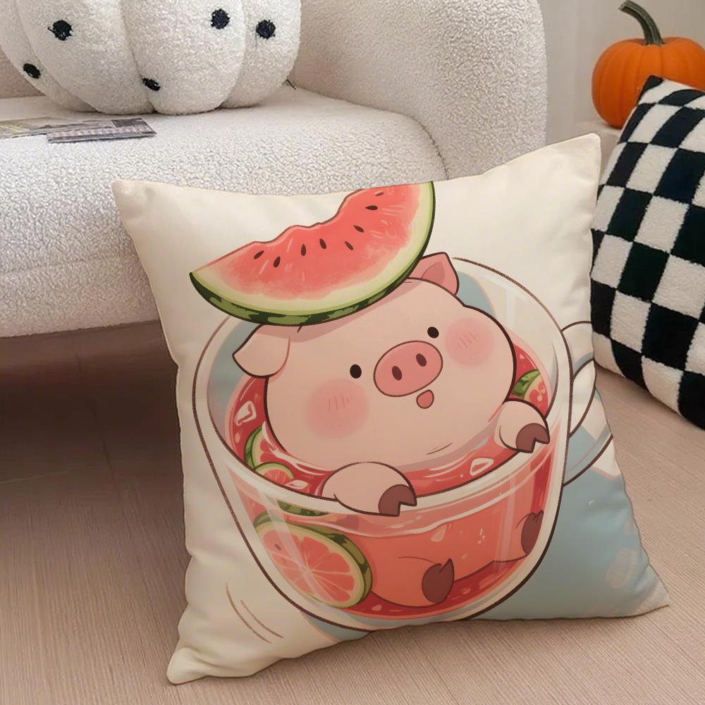 Cute Pig Summer Surprise Cushion Cover Throw Pillow Cover Hidden Button Durable Polyester Chair Cushion