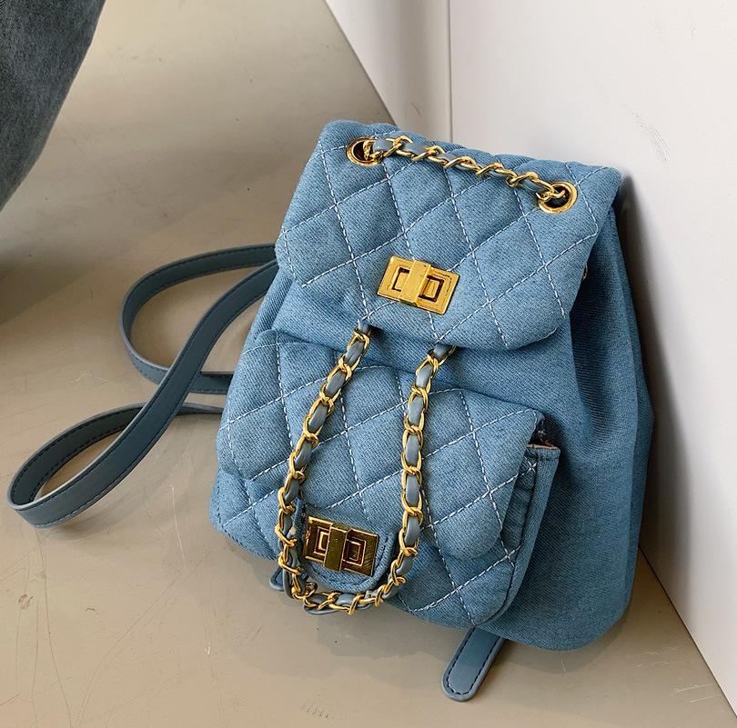 Schoolbag premium texture versatile diamond chain double shoulder small backpack fashion texture ins1011 spring and summer new women's bag