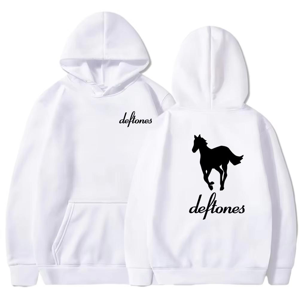 

European and American fashion trend, long sleeved hooded top, men s loose hoodie Deftones white horse print 3XL