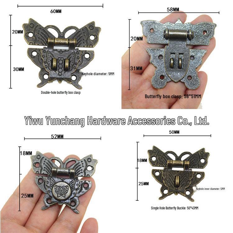 Set aus 4 antiken Bronze-Schmetterlingsriegeln: Kleiner Legierungsverschluss für Geschenk- und Holzkisten