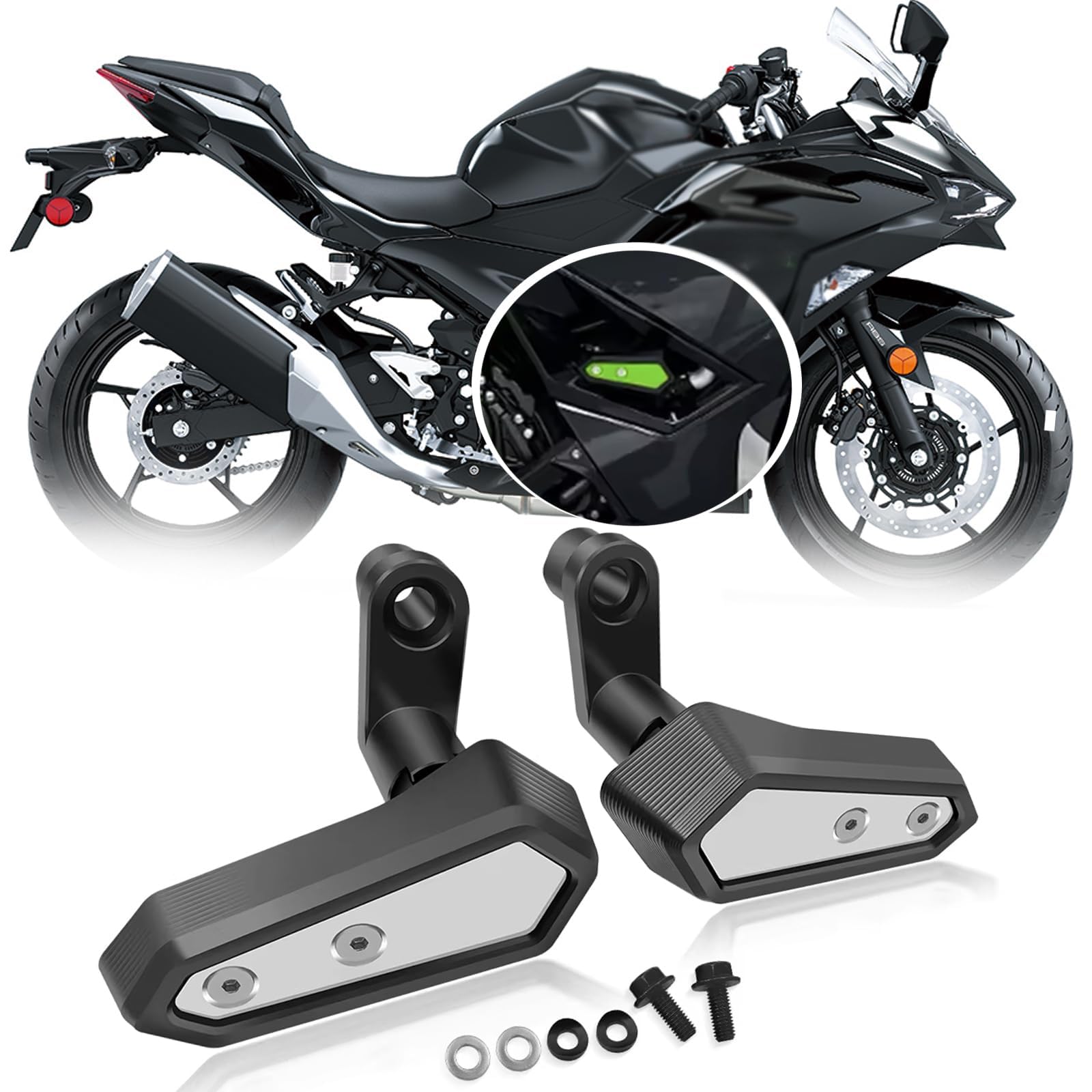 

Motorcycle Frame Sliders Crash Protectors Engine Fall Protection Pads for Ninja 500, Z500 SE (2023-2025, 2024) (Silver) [Parallel Import]