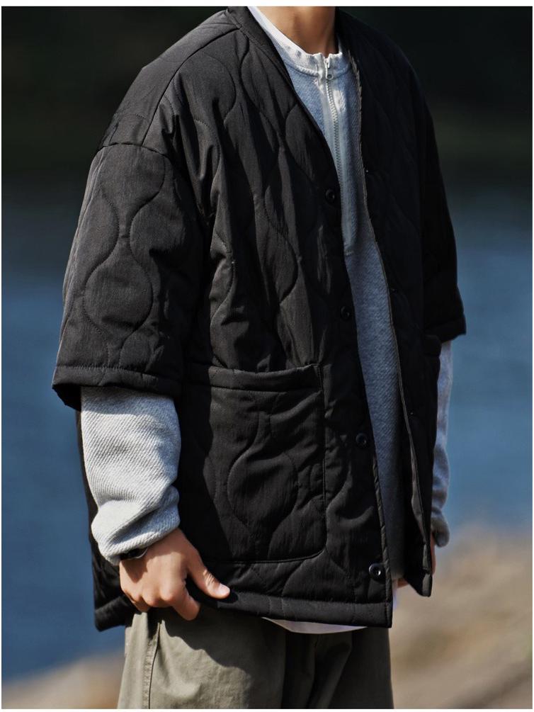 Unisex Retro Gourd Pattern Quilted Cotton Jacket - Short Sleeve Autumn/Winter Casual Outerwear