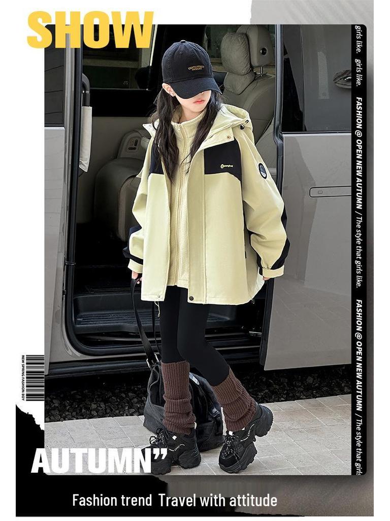 Girls' 3-in-1 Windbreaker Jacket: Autumn/Winter 2025, Large Child, Waterproof Outdoor Clothing