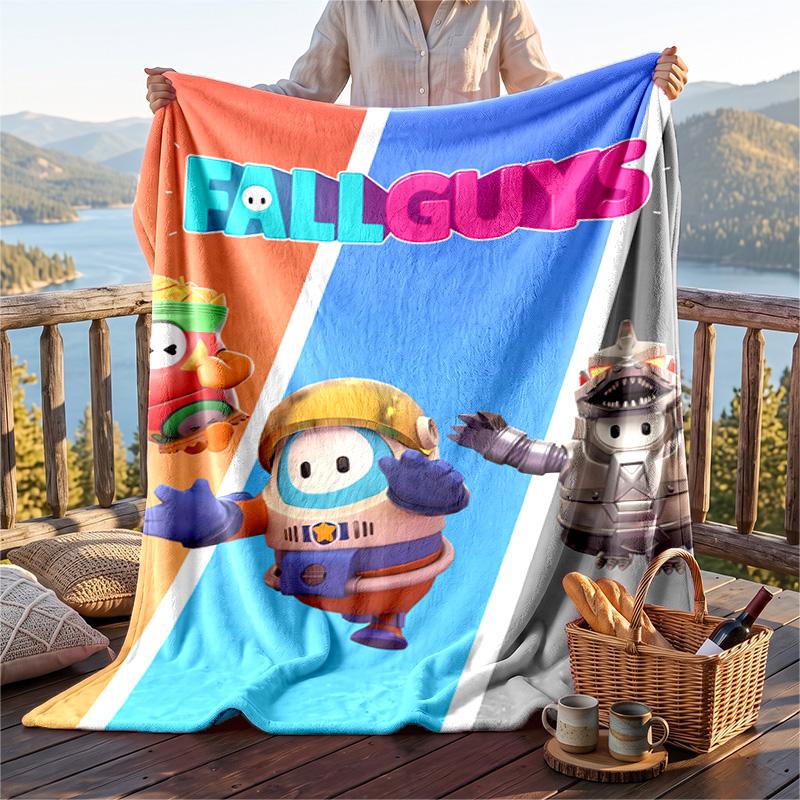 Warm Flannel Blanket Fall Guys Pattern, Lightweight Comfortable Throw Blanket for Bed Sofa Use