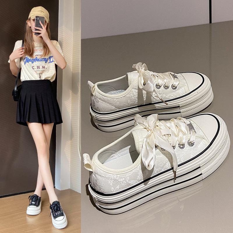 Summer trend sail new Chinese versatile muffin thick-soled canvas women's shoes rhinestone cloth board shoes casual shoes Korean version of the price