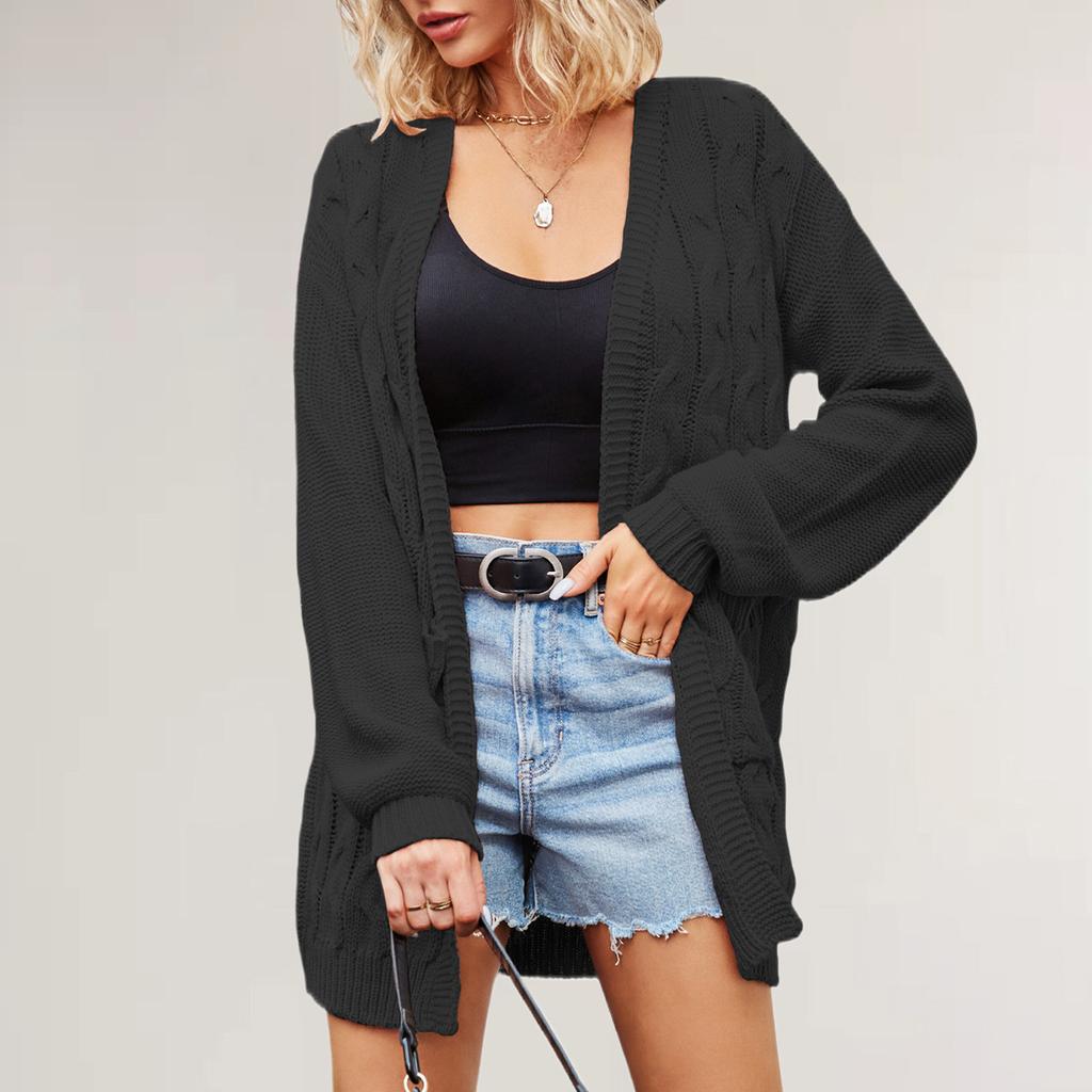 Herbst und Winter Dough Twists Cardigan Lockerer mittellanger Pullover Europäische und amerikanische Damenbekleidung